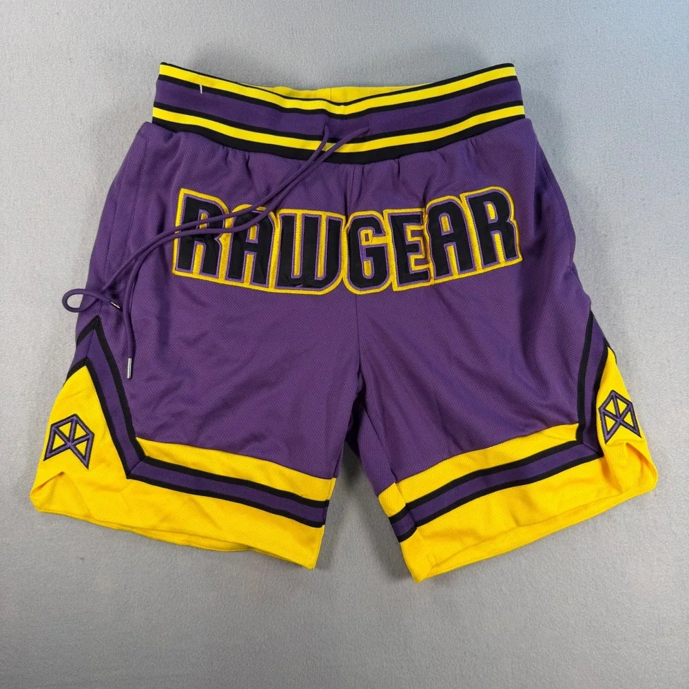 Rawgear Mens Basketball Shorts Purple Yellow vintage  Mesh Athletic Gym  Large